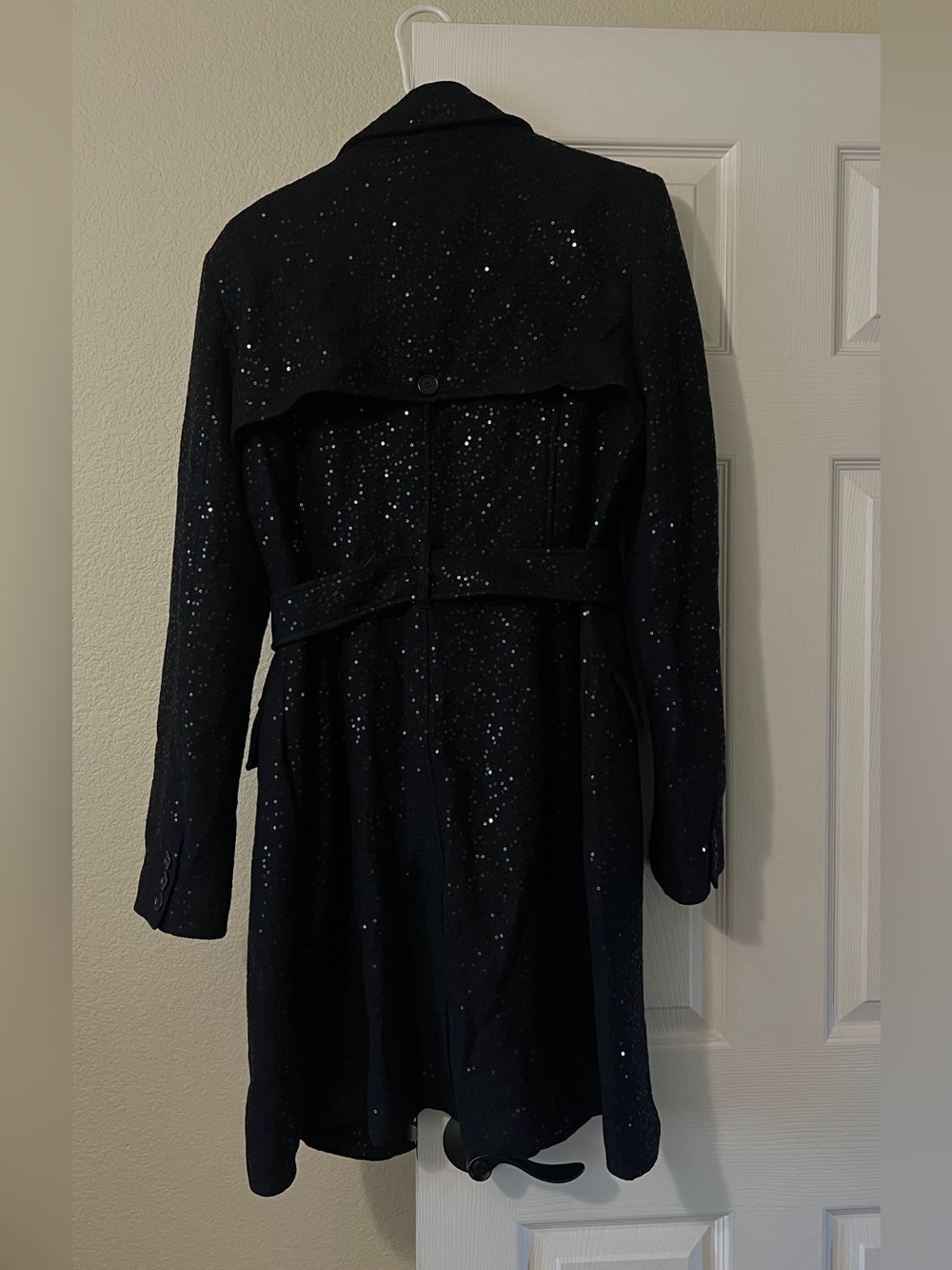 Vintage Bebe Black Sequin-Embellished Trench Coat - Picture 4 of 5